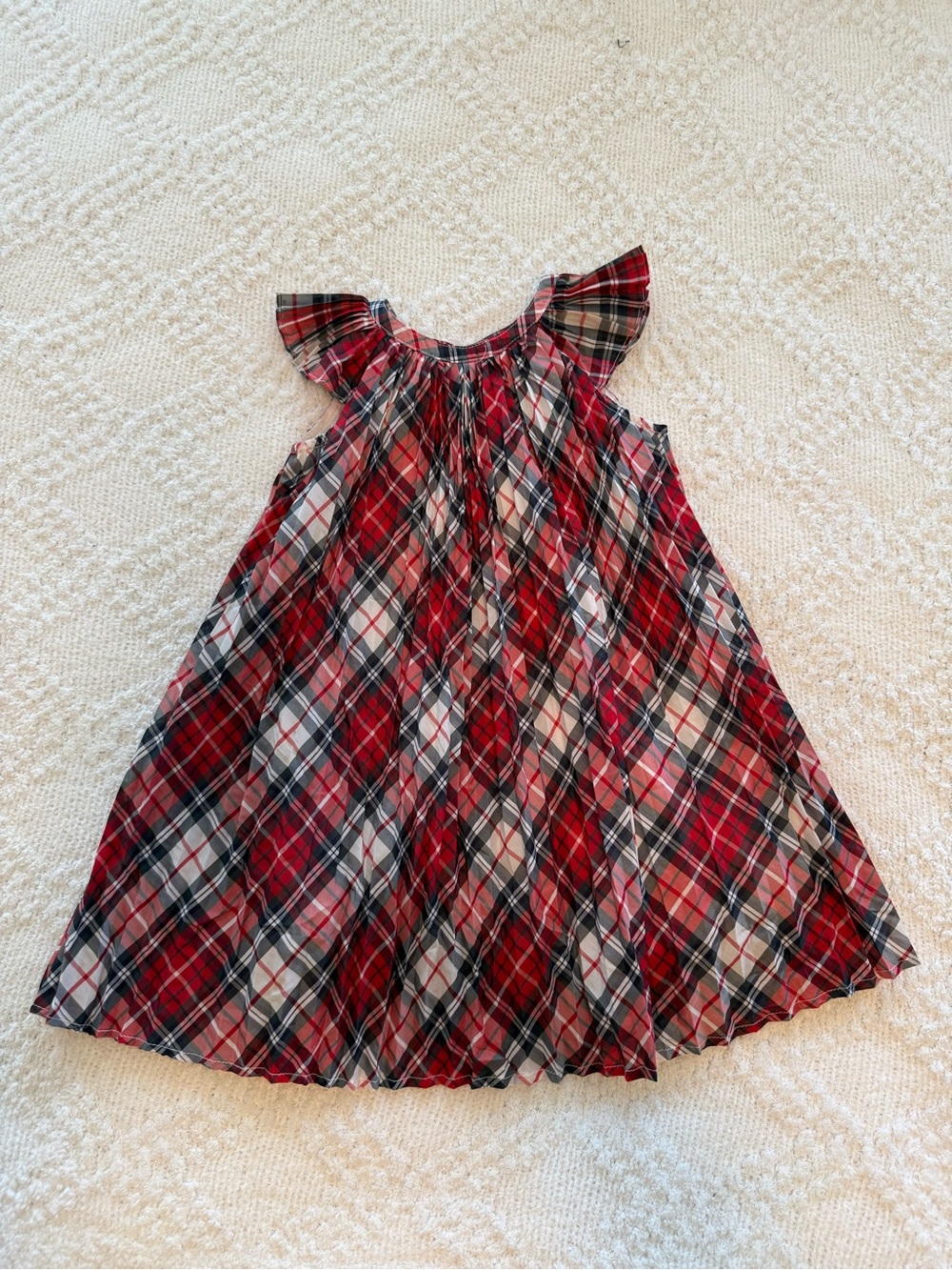Baby Gap Red Plaid Flutter Sleeve Pleated Holiday Dress Size 4